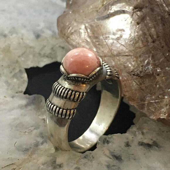 Carolyn Pollack Vintage Sterling Silver Round Rhodonite Decorated Ring For Women - Picture 3 of 10
